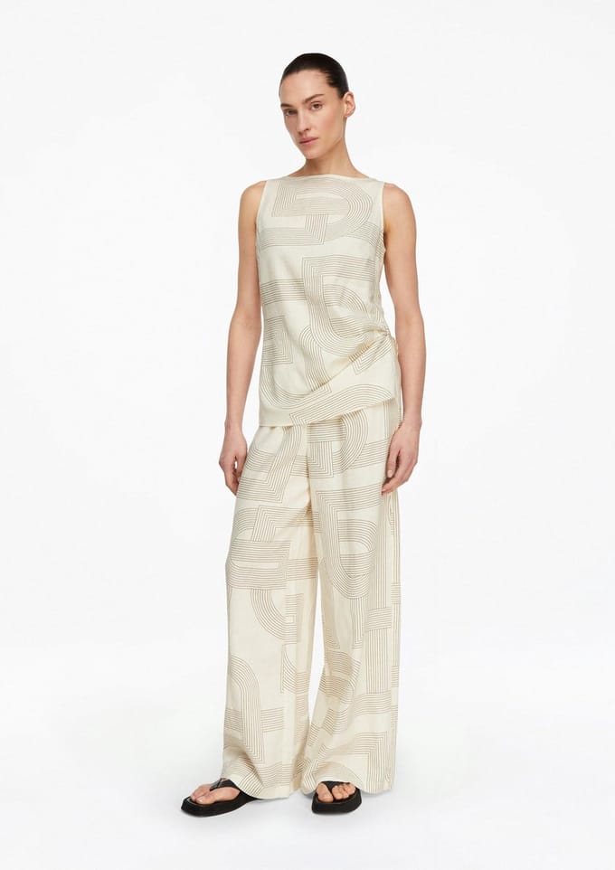 Vrouwen wijde linnenmix broek COMMA