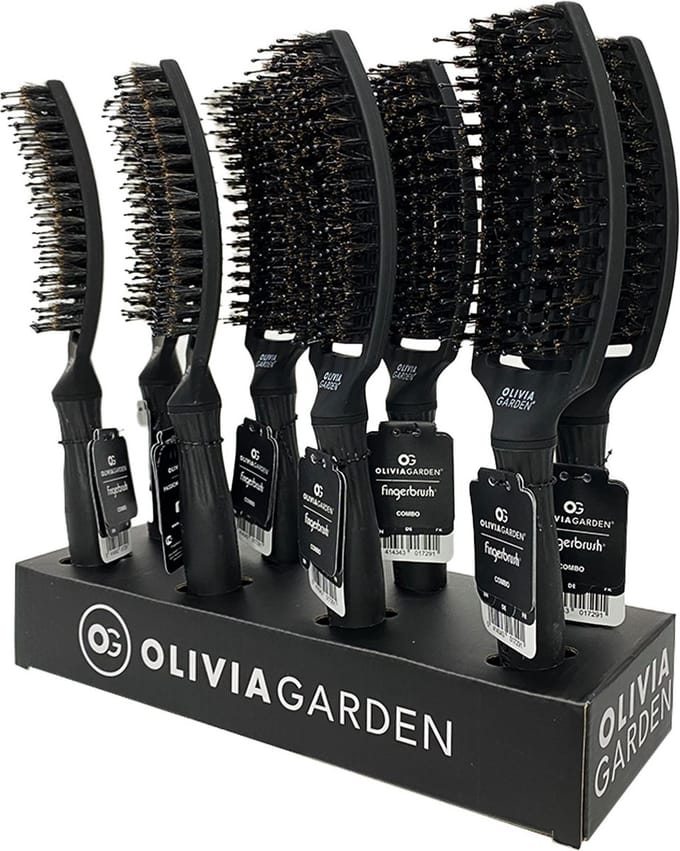 Olivia Garden Fingerbrush Boar&Nylon Display Zwart Medium - 8st