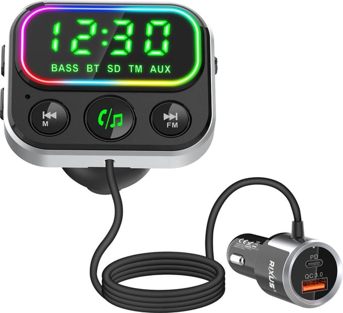 Rixus - 2-in-1 Bluetooth FM Zender en Auto-adapter - Zwart