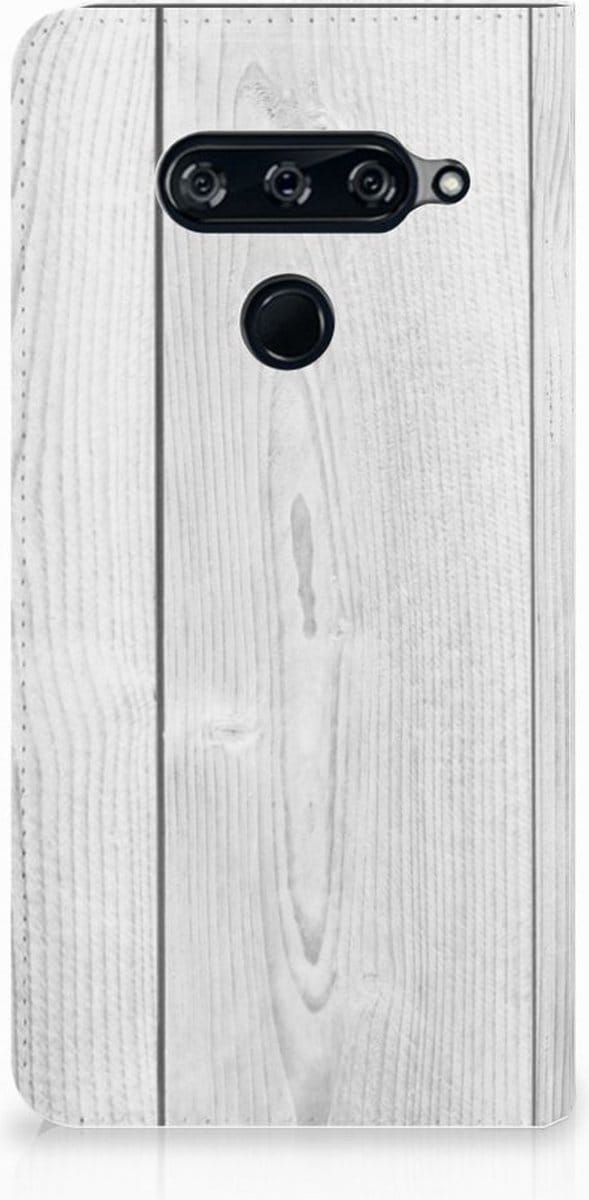 LG V40 Thinq Book Wallet Case White Wood