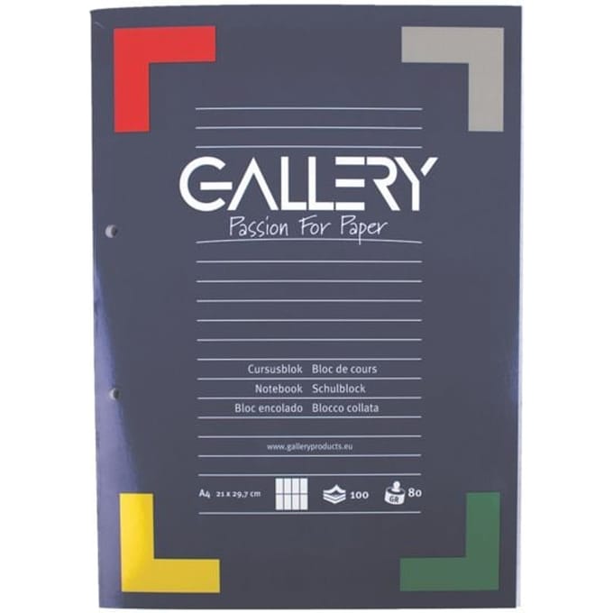 1x Gallery cursusblok, ft A4, 80 g/m², 4-gaatsperforatie, commercieel geruit, 100 vel