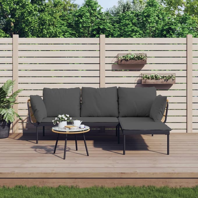 vidaXL - 3-delige - Loungeset - met - kussens - poly - rattan - donkergrijs