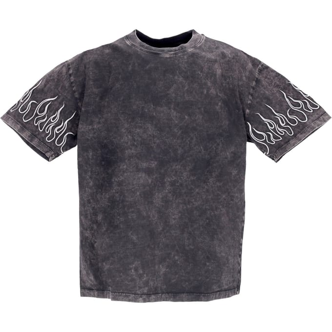 Geborduurd Flames Tee heren T-shirt grijs/wit