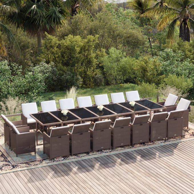 vidaXL - 19-delige - Tuinset - met - kussens - poly - rattan - bruin