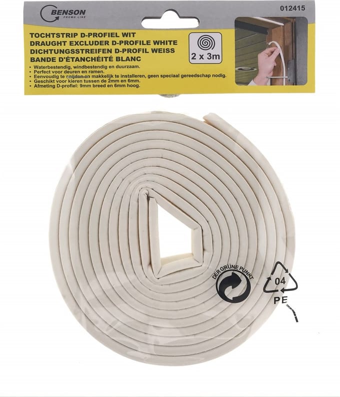 Benson Tochtstrip D-Profiel 2 x 3 meter - Wit