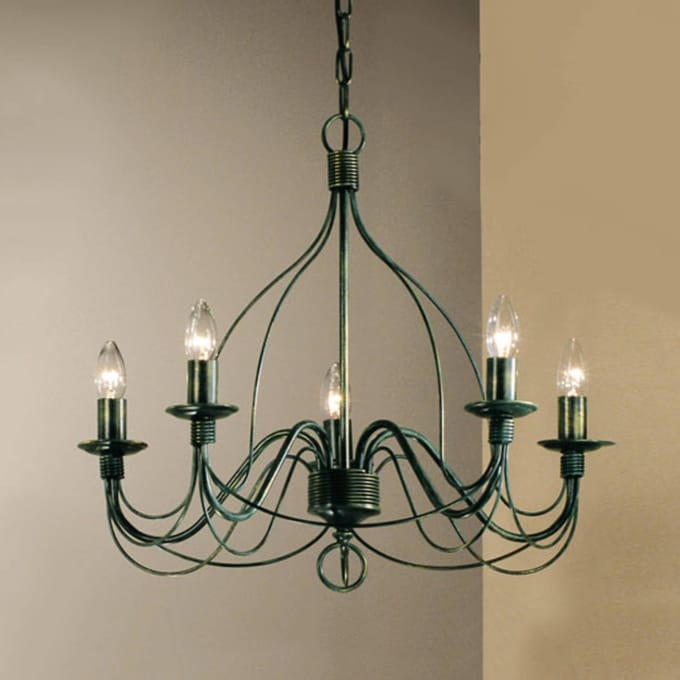 Kögl Kroonluchter Filo 5-lamps groen antiek