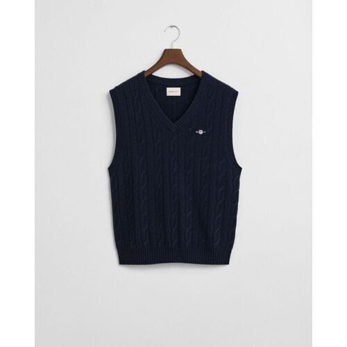 Gant Spencer Soft Lambswool Cable V-Neck Avond Blauw / male