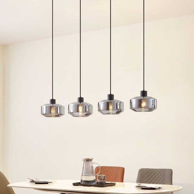 Lindby - hanglamp - 4lichts - Glas, ijzer - H: 12 cm - E27 - rookgrijs, zandzwart