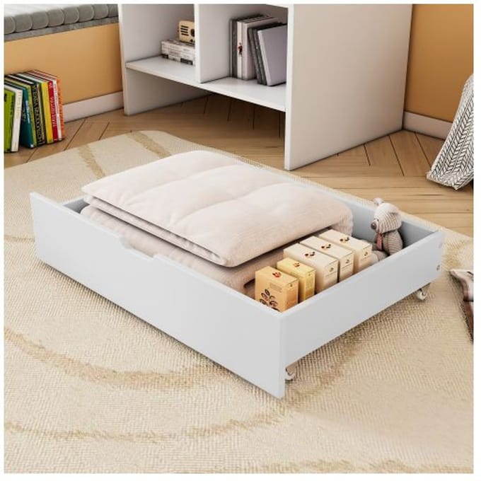 Tiroirs de rangement - 93x67x20cm - MDF - Blanc - Avec roulettes blanc