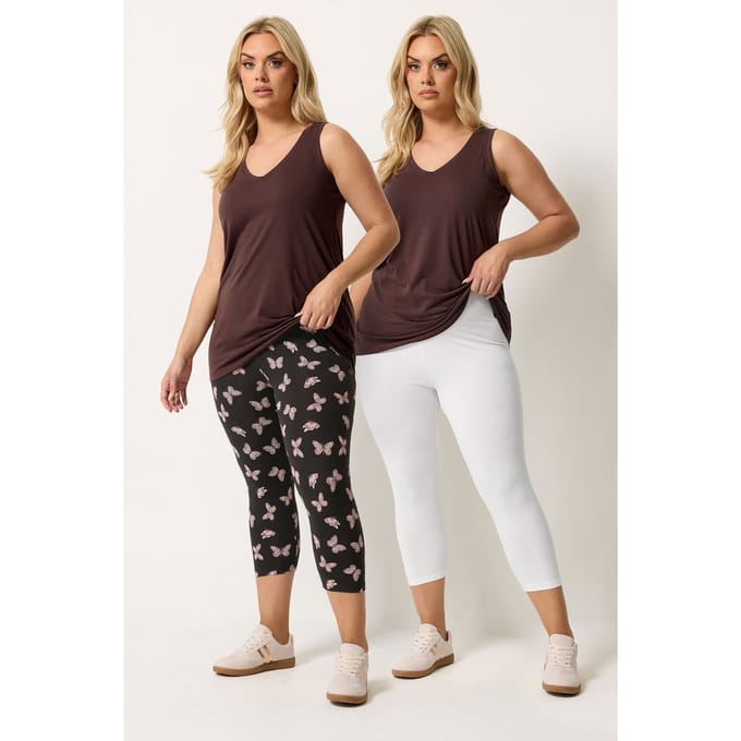 Yours 2Pack Zwarte Cropped Leggings Met Vlinderprint Size 46