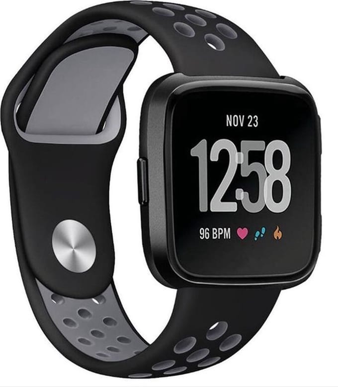 Shop4 - Fitbit Versa Bandje - Siliconen Zwart Grijs
