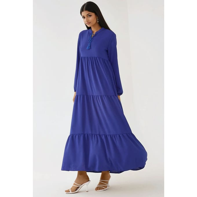 Gelaagd Lange Mouw Crew Neck Maxi Jurk