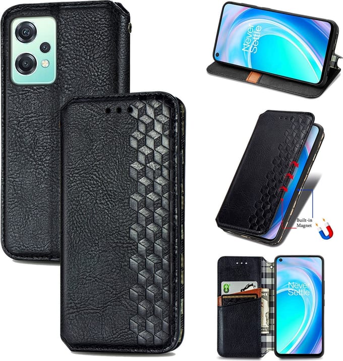 Luxe PU Lederen Ruitpatroon Wallet Case + PMMA Screenprotector voor OnePlus Nord CE 2 Lite _ Zwart