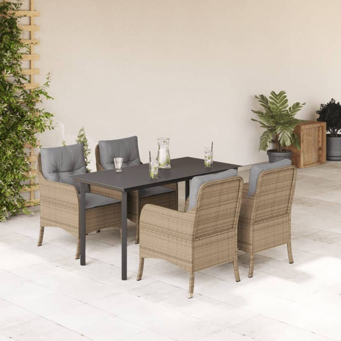 vidaXL - 5-delige - Tuinset - met - kussens - poly - rattan - beige