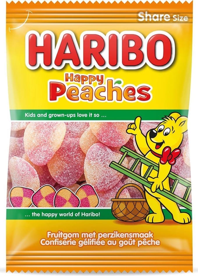Haribo snoep perziken, zak van 185 g