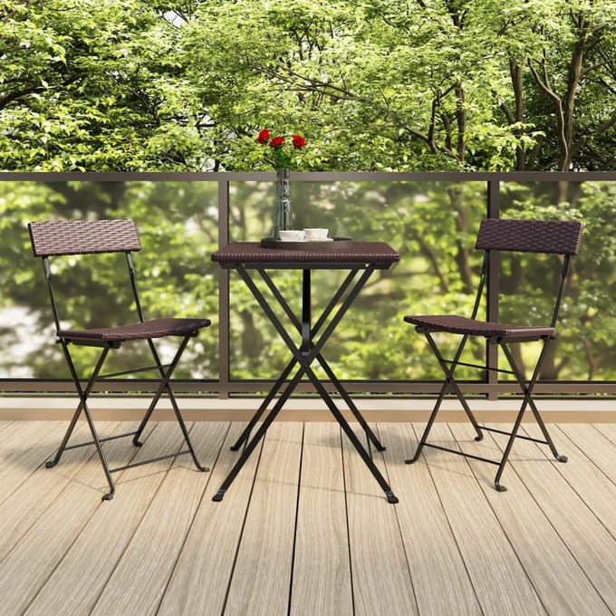 vidaXL - 3-delige - Bistroset - inklapbaar - poly - rattan - bruin