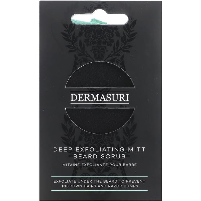 Dermasuri, Gezichts- en Halsexfoliatiehandschoenen voor Mannen met Baarden, 1 Handschoen black