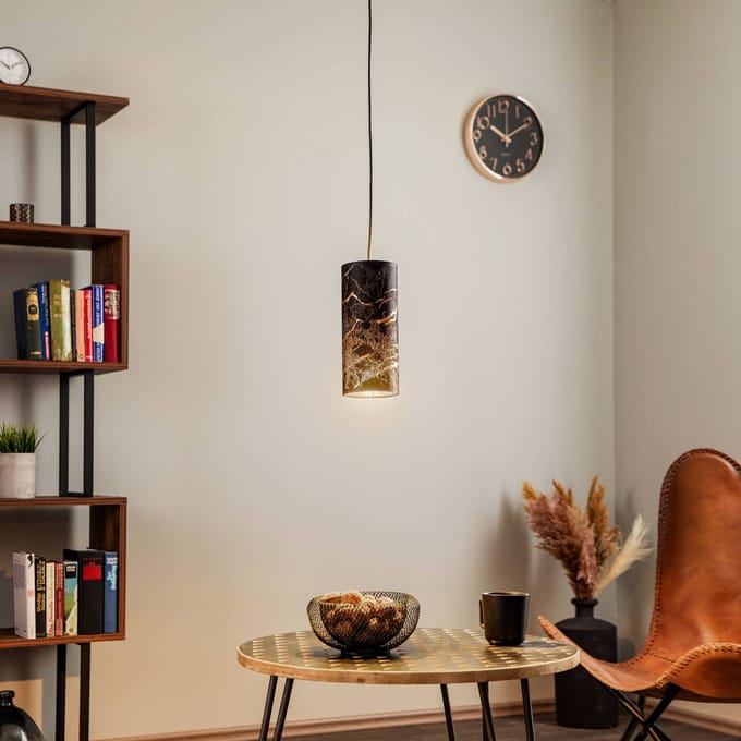 EMIBIG LIGHTING Hanglamp Joni, textiel, 1-lamp zwart gemarmerd