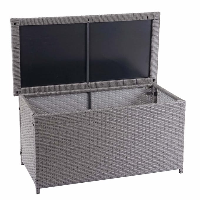 Polyrotan kussenbox MCW-D88, tuinkist kussenbox kist ~ Basic grijs, 51x115x59cm 250l