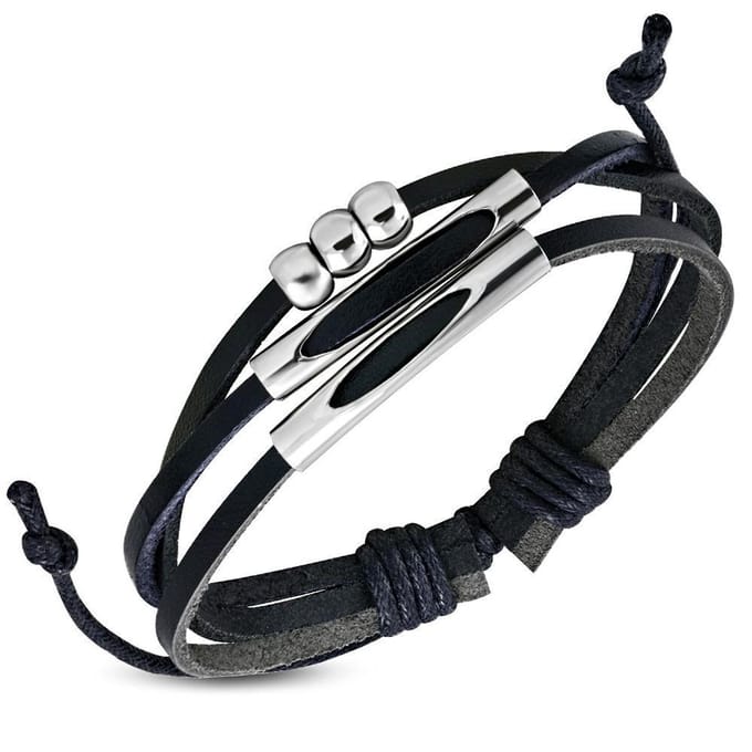 Amanto Armband Djustin B - Leer - Bolletjes - 16mm - 20cm (aanpasbaar)