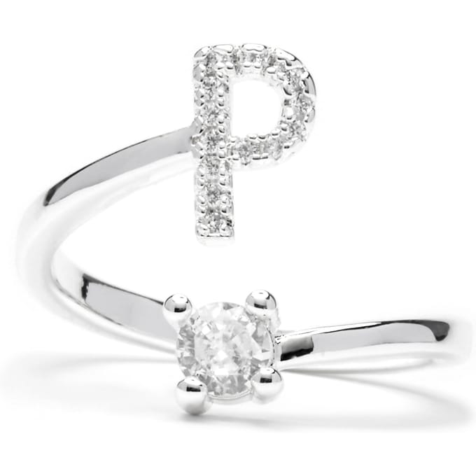 Luxenter Ring met glanzende zirkonia, zilveren afwerking - Alphabet