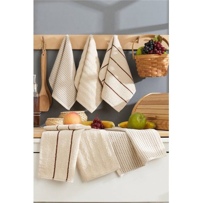 Ensemble de 6 serviettes de toilette - 30 x 50 cm - Beige