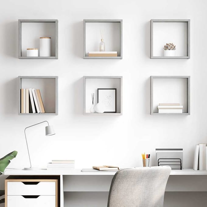 vidaXL - Wandschappen - kubus - 6 - st - 30x15x30 - cm - betongrijs