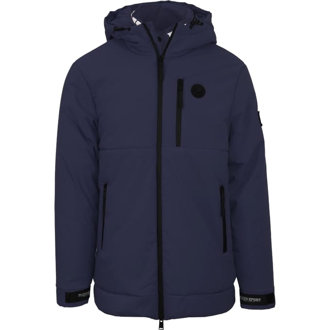Plein Sport Padded Small Circular Logo Branded Navy Blue Jacket