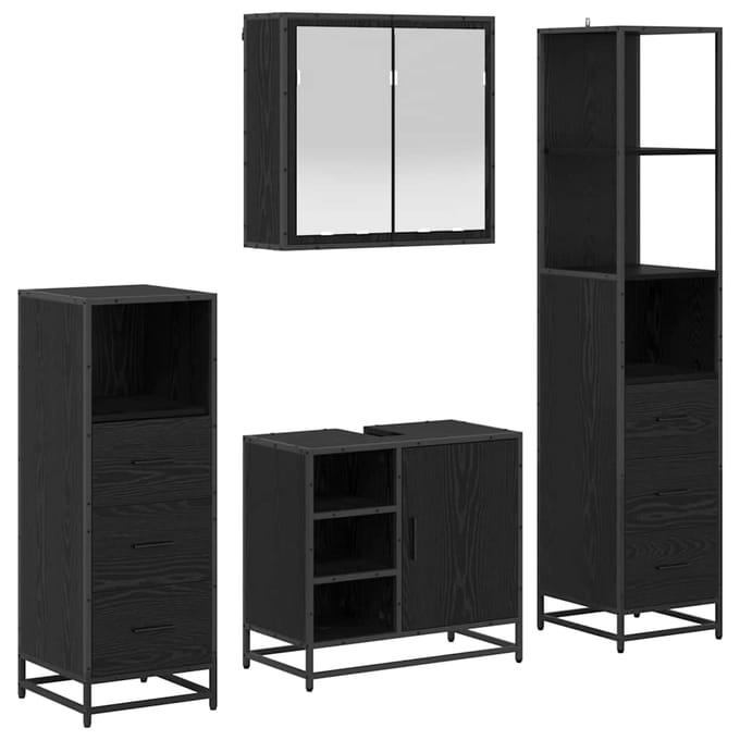 vidaXL - Badkamermeubel - Set - 4 - st - Zwart - Eiken - 65 - x - 33 - x - 60 - cm