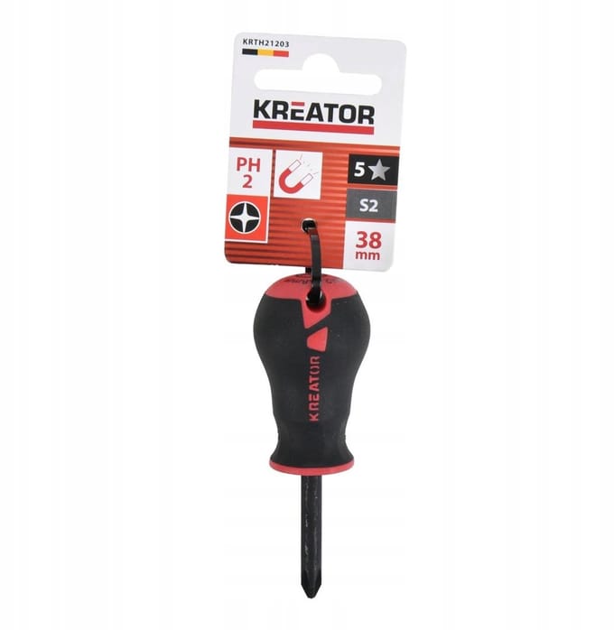 Korte Schroevendraaier PH2 x 38mm KREATOR - Ideaal voor Krappe Ruimtes