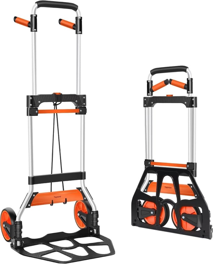 Opvouwbare aluminium handwagen met 140,2 kg capaciteit en draaibare handgreep