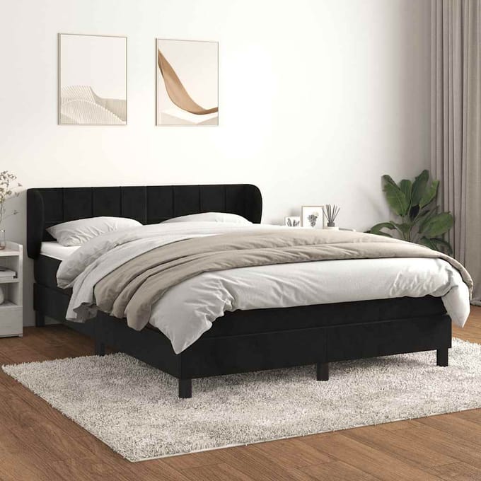 vidaXL - Boxspring - met - matras - fluweel - zwart - 140x200 - cm
