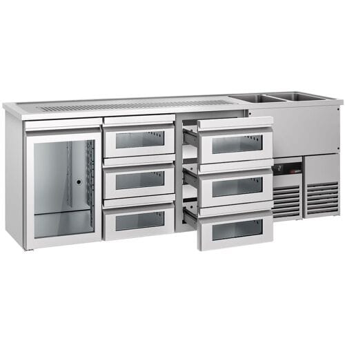GGM Gastro Bierkoeling PREMIUM - 2500x700mm - 1 glazen deur & 6 laden zilver