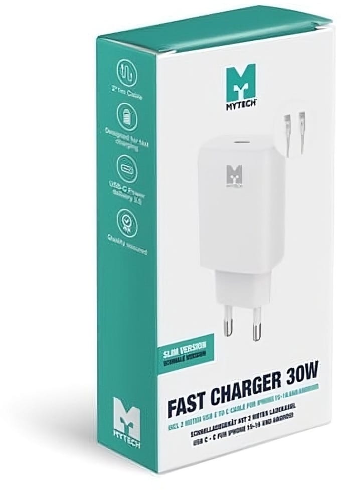 MYTECH Snellader iPhone & Android - 30W USB-C Adapter - Inclusief USB-C- en Lightning-kabel - 2x 1 meter