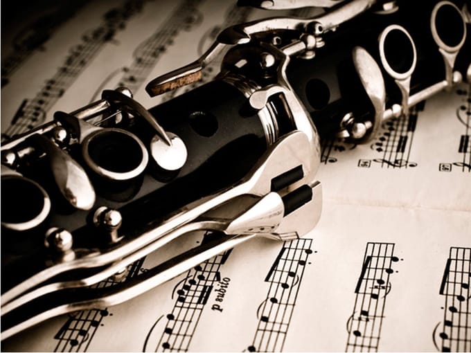 Fotobehang - Clarinet and music notes.