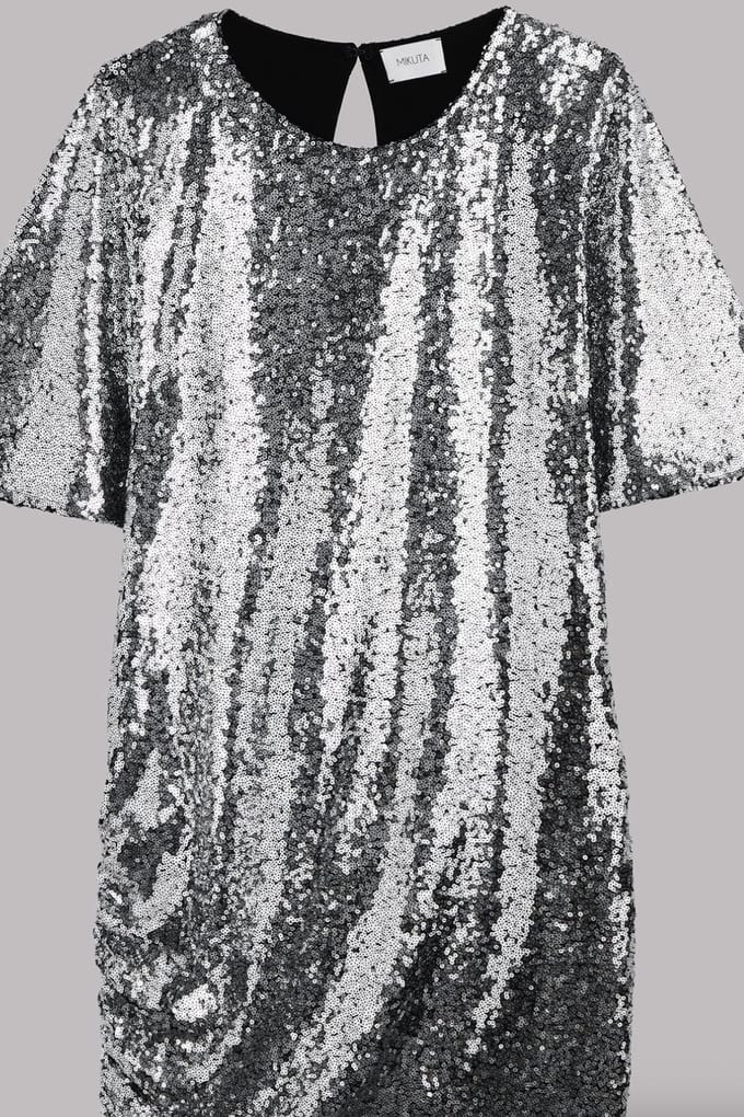 Mikuta The Dark Short Sequin Dress Dark Silver Größe: L | Minikleider Outlet | Damen | Grau
