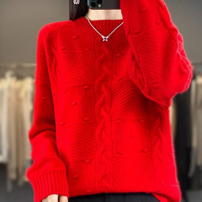Pull Rond Jacquard Industrie Lourde pour Femmes en Automne et Hiver Nouvelle Mode, Pull de Base Tricoté Polyvalent Chaud et Confortable XXL