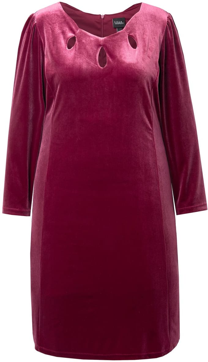Ulla Popken - Dames - Bodycon-jurk fluweel cut-outs lange mouwen - Donker kersenrood - Maat 52