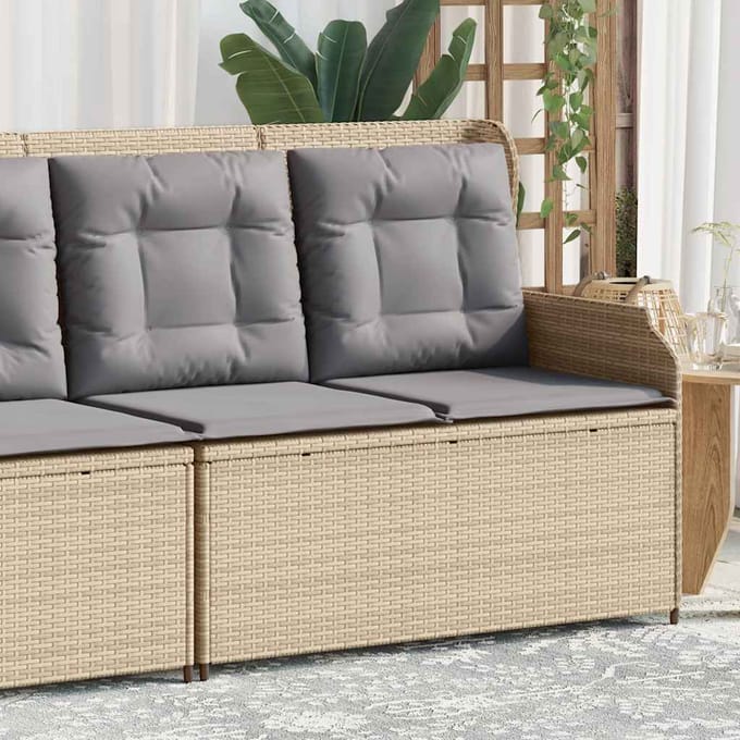 vidaXL - Tuinbankje - verstelbaar - met - kussens - poly - rattan - beige