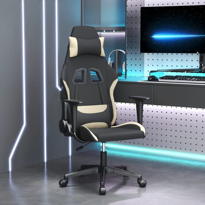 vidaXL - Gamestoel - stof - zwart - en - crème