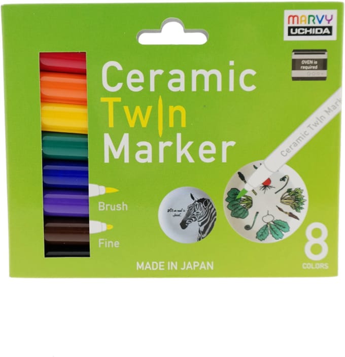 Marvy Uchida keramiek markers set - Twin Marker 8 kleuren basis.