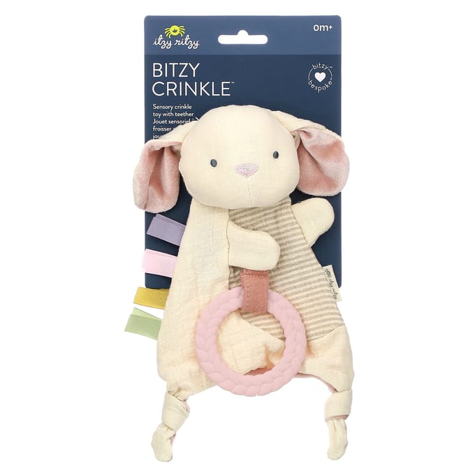 itzy ritzy, Bitzy froissé, jouet sensoriel froissé avec attache, 0 mois et plus, lapin, 1 pièce beige