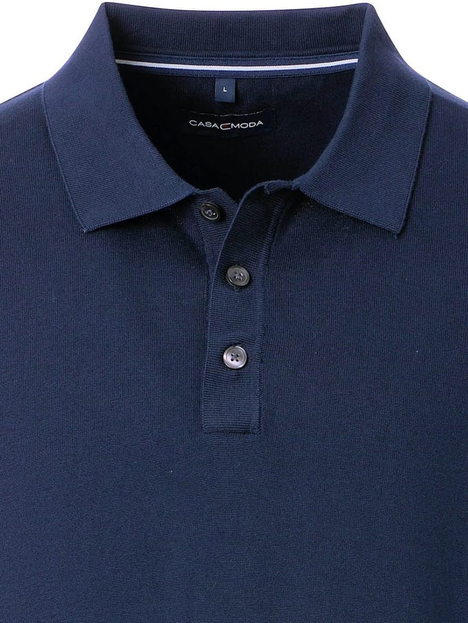 Gebreid Katoen Poloshirt 3 Knoops Blauw Casa Moda - L