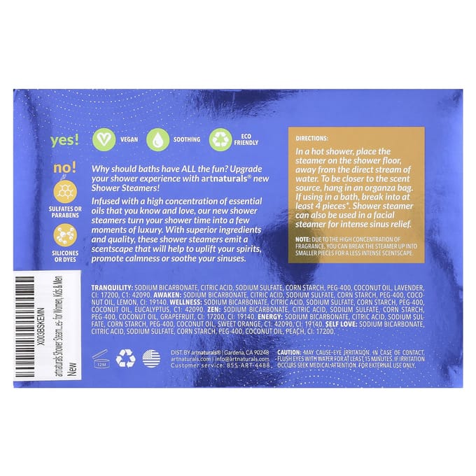 Artnaturals, Pastille pour la douche, Lot de 6, 1,4 oz (40 G) blue