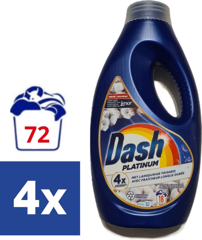 Dash Vloeibaar Wasmiddel Platinum Frisheid van Katoen - 4 x 810 ml (72 wasbeurten)