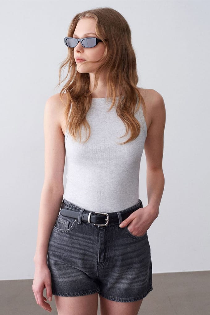 Geribbelde Katoenen Halterblouse