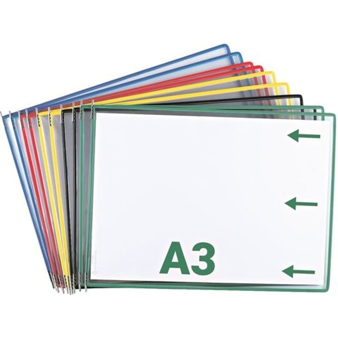 Sichttafel Tarifold DIN A3 quer, 10 St., alle Trägersysteme, Metalldrehzapfen, farbsortiert