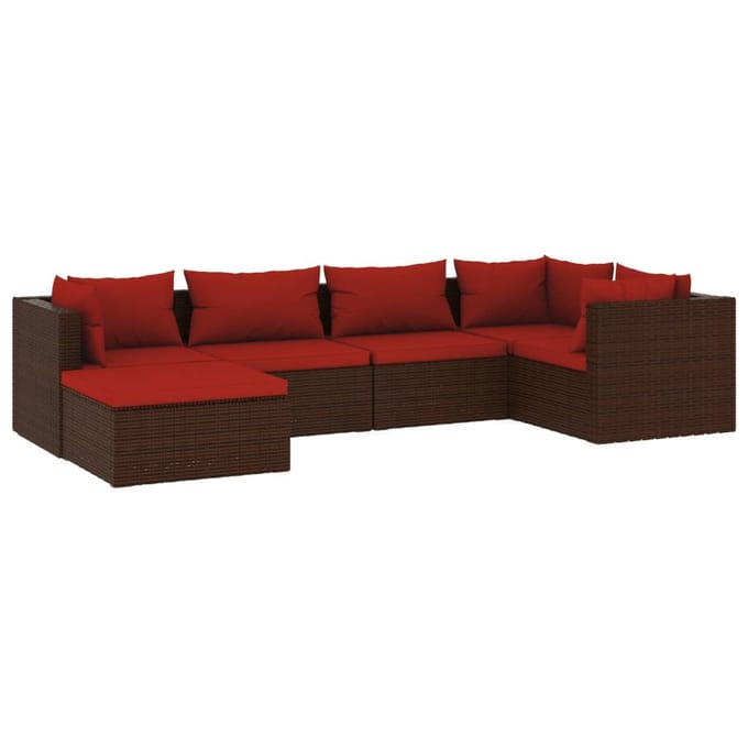 vidaXL - 6-delige - Loungeset - met - kussens - poly - rattan - bruin