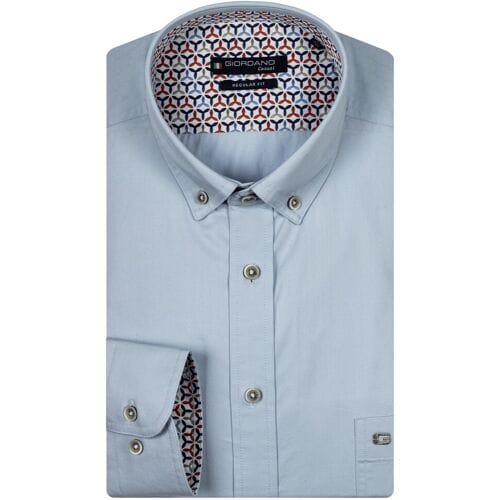 Giordano Overhemd Ivy Uni Color Washed Fine Twill Contrast Pattern Licht Blauw / male