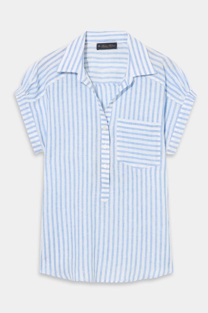 Brooks Brothers Regular Fit Printed Linen Blouse Light Blue Größe: L | Blusen Outlet | Damen | Weiß